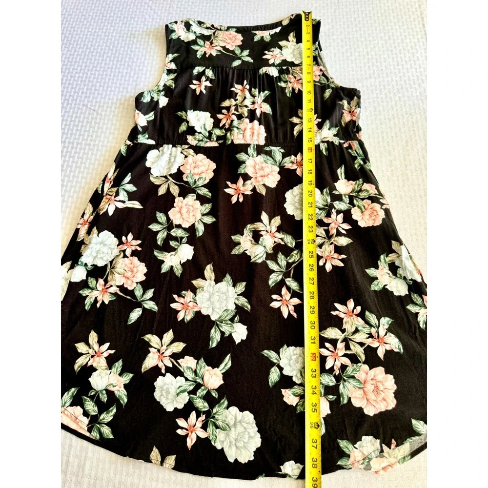 Torrid Floral Mini Dress‎ Womens 1 Black Pink Sleeveless Zip Pocket Cottagecore